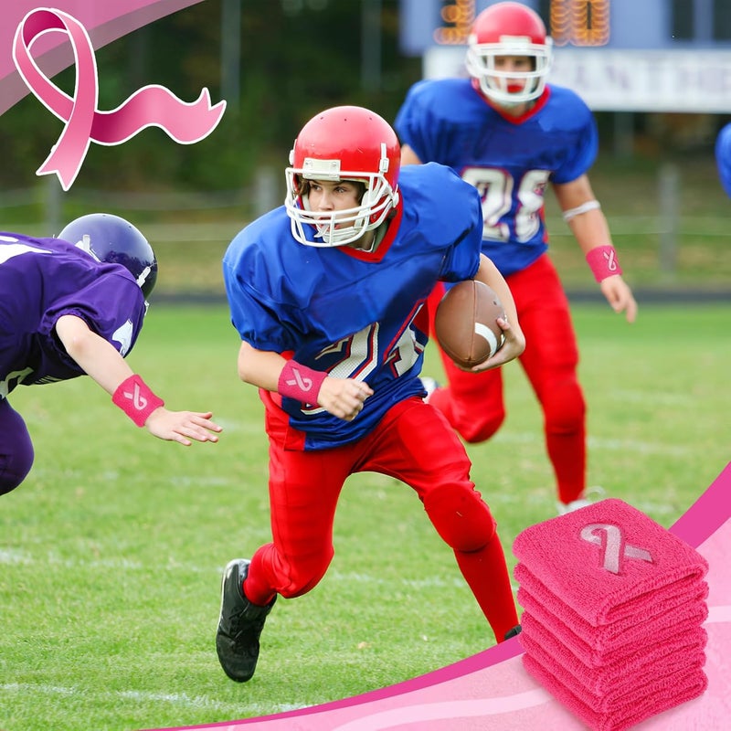 Biubee 12/24/48Pcs Breast Cancer Awareness Wristbands - Football Pink Ribbon Wristbands Bulk for Youth Men Women, Elastic Gymnastics Sports Wrist Sweatbands for Football Baseball Athletic Sports - Image 3